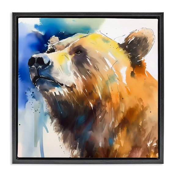 Stupell Industries Contemporary Abstract Watercolor Bear Black Floating Frame Canvas Art, 25 x 25, by Walker Noble
