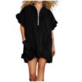 thumbnail image 2 of Women's Casual Short Sleeve Dress with Turndown Collar and Zipper Pocket, 2 of 6