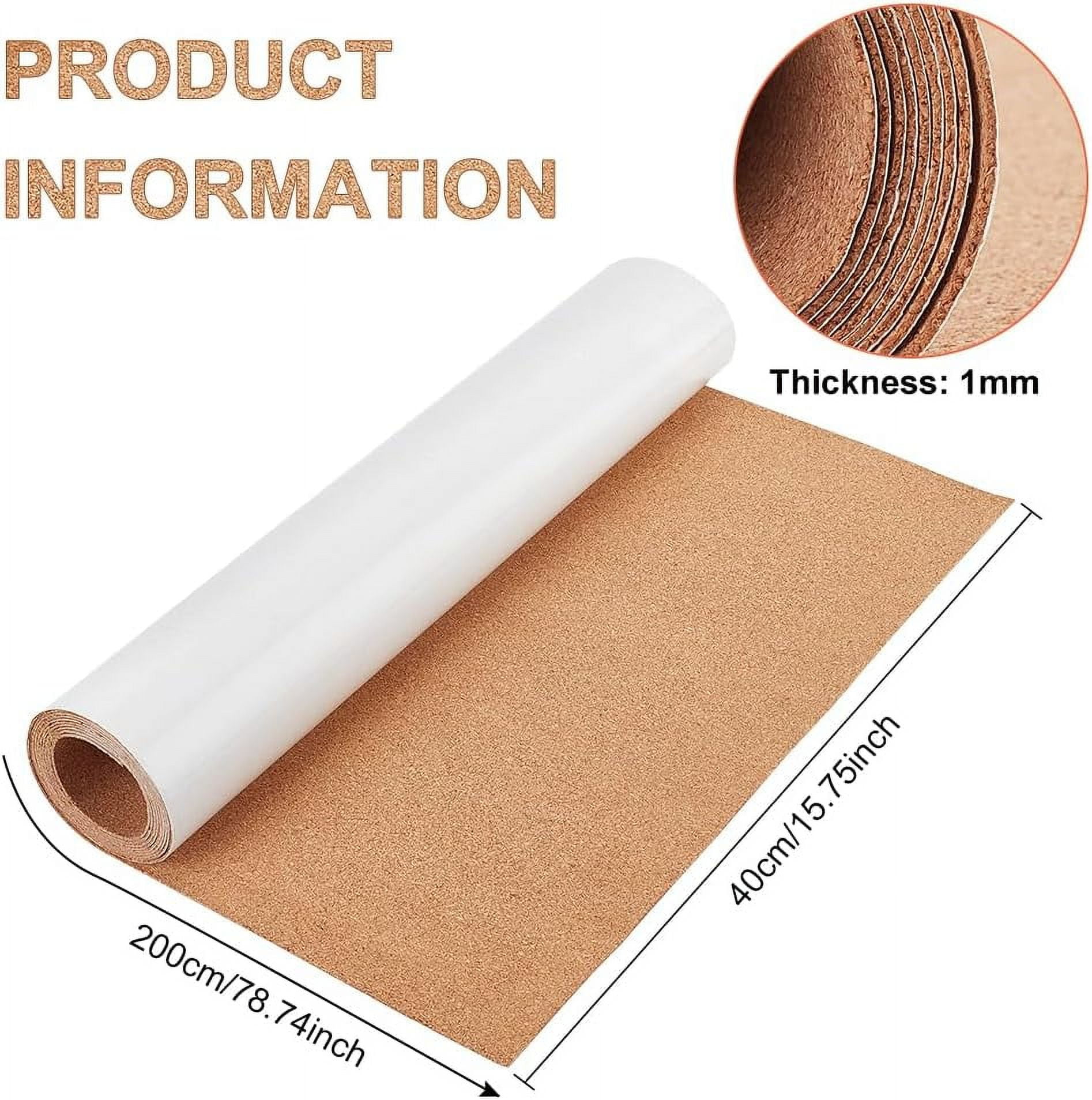 BENECREAT 1mm Thick Adhesive Cork Roll Liner, 12x24 Inch Insulation Cork  Roll for Bulletin Board, Coasters, Door Signs and Floor Wall Decors