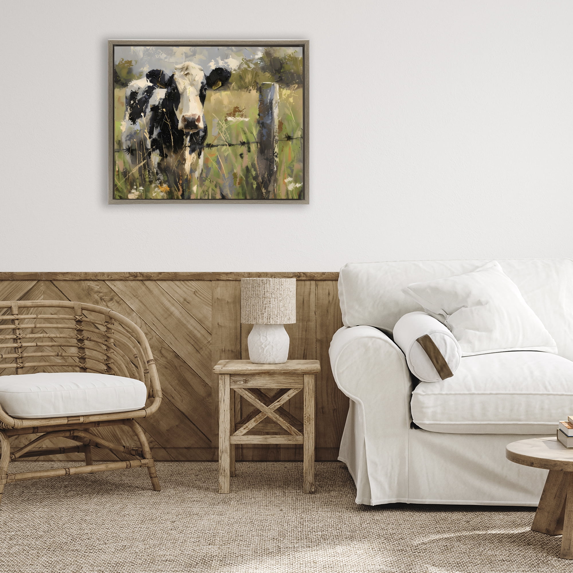 Stupell Industries Cow in Summer Pasture Brown Framed Floater Canvas Wall Art, design by Creative Studio