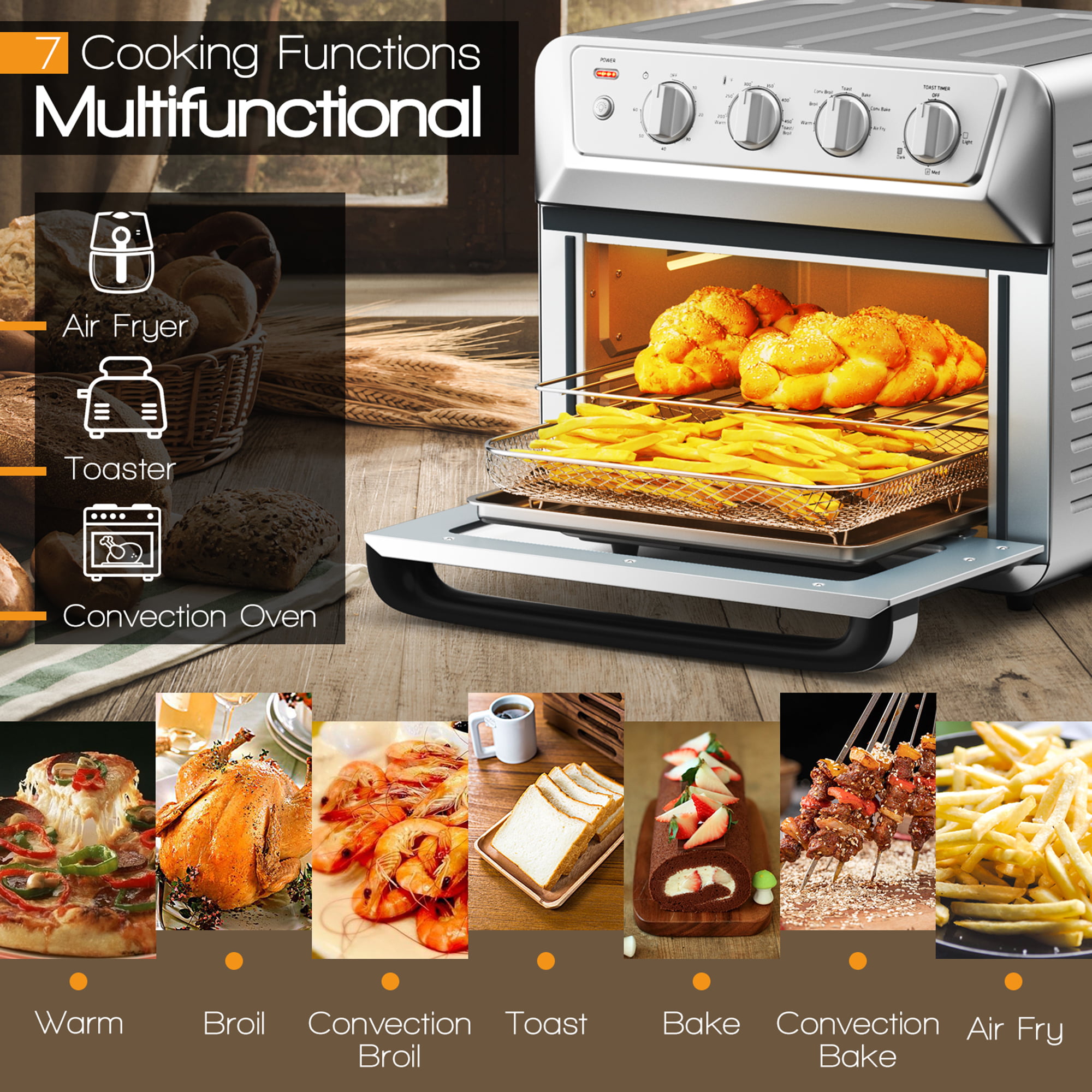 JOYAMI Air Fry Countertop Oven, 18QT Convection Oven and Indoor  Grill Combo with See-Through Window for Air Fry, Bake, Dehydrate, Toast, 6  Nonstick Accessories, 1600W : Home & Kitchen