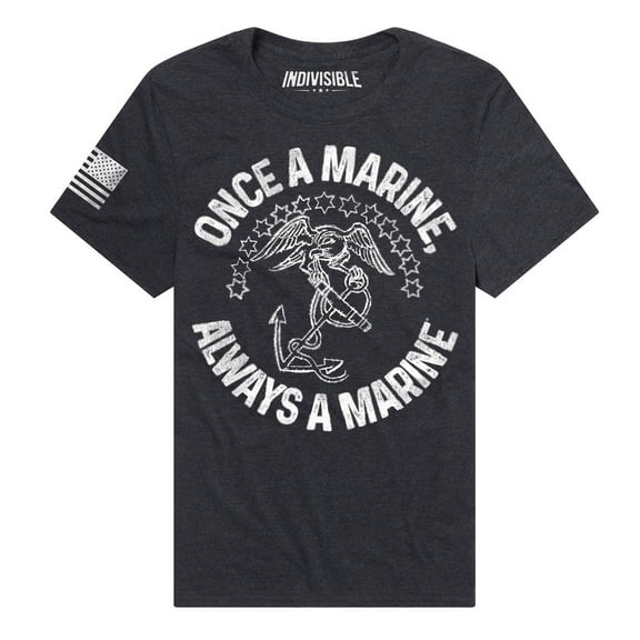 Indivisible Official U.S. Marines Always a Marine Men's Classic Ring-Spun T-Shirt, Black Ink Heather, X-Large