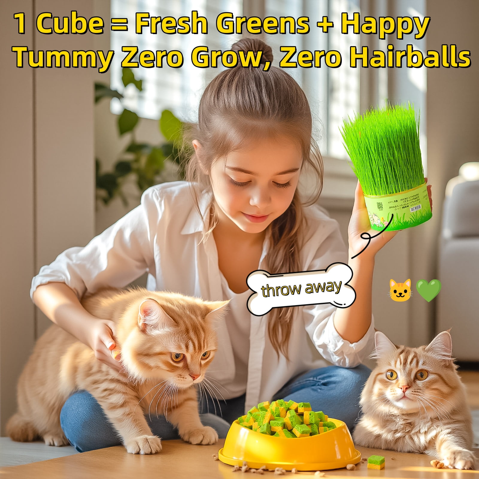NSWXZDS 200g/7.05oz Cats Grass Toys Hairball Removal Fish Oil Kitten Grass Catnip Stick for Teeth Freeze Dried Kitty Lickable Chew Dental