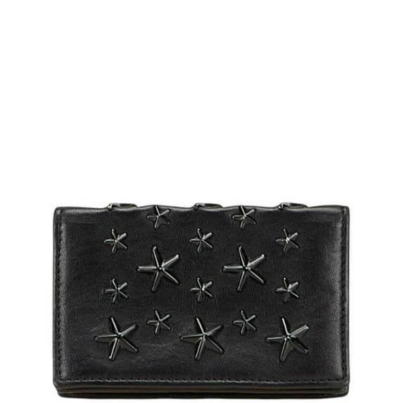 Pre-Owned Jimmy Choo Star Studs Business Card Case/Card Case/Coin Purse Black Leather Women's...