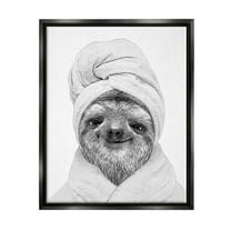 Stupell Industries Sloth In Bathrobe Animal Portrait Animals & Insects Painting Black Floater Framed Art Print Wall Art