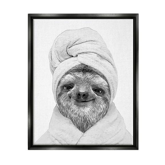 Stupell Industries Sloth In Bathrobe Animal Portrait Animals & Insects Painting Black Floater Framed Art Print Wall Art