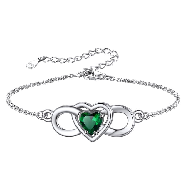 Silvora mujer corazón infinito pulsera sintética esmeralda piedra natal pulsera de plata esterlina regalo de cumpleaños para madre e hija - mayo