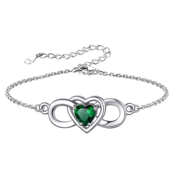 Silvora mujer corazón infinito pulsera sintética esmeralda piedra natal pulsera de plata esterlina regalo de cumpleaños para madre e hija - mayo