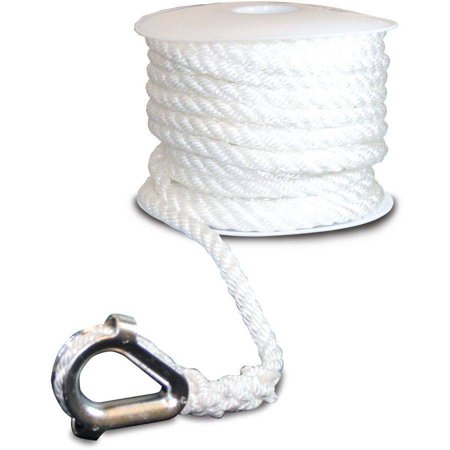 SeaSense Three-Strand Twisted Nylon Anchor Line with Thimble End  3/8  x 150   White