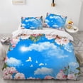 thumbnail image 4 of 2024 Blue Sky White Clouds King Duvet Cover Microfiber Natural Scenery Flowers Bedding Set Animal Bird Comforter Cover For Teen, 4 of 7