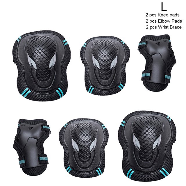 Naiovety 6 unids/set hombres mujeres patinaje equipo de protección conjunto monopatín hielo rodillo coderas muñequera niño ciclismo montar Ropa Deportiva, Zapatos Azul negro l