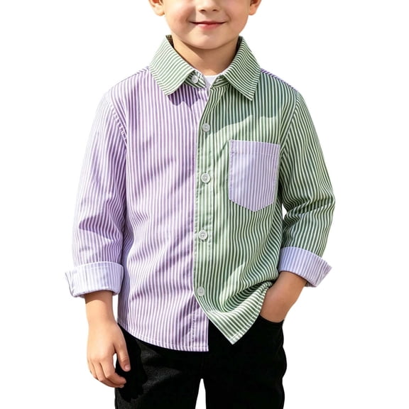 Abtuhar Fall Turndown Collar Colorful Striped Long Sleeve Shirts for Boys and Girls Pocket Detail Fashion Casual Tops for 18 Months-7 Years