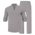 thumbnail image 4 of Mifsaly Linen Set Men 2 Piece Button Closure Hooded Long Sleeve Top and Straight Leg Pants with Pockets Comfortable Loungewear Vacation Summer Matching Lounge Outfits L, 4 of 7