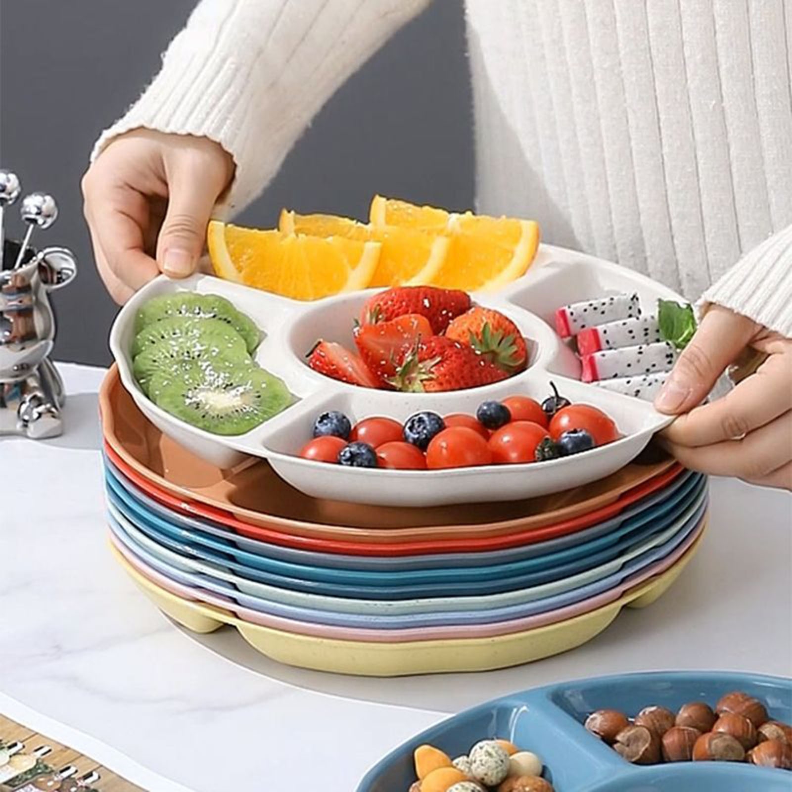 lsiaeian Sectional Platter Divided Serving Dishes Appetizer Serving Trays with 5 Compartments Platter Tray Veggie Tray Chip Dip Tray Divided Snack Trays for Fruit Nut Candy Party - image 5 of 8