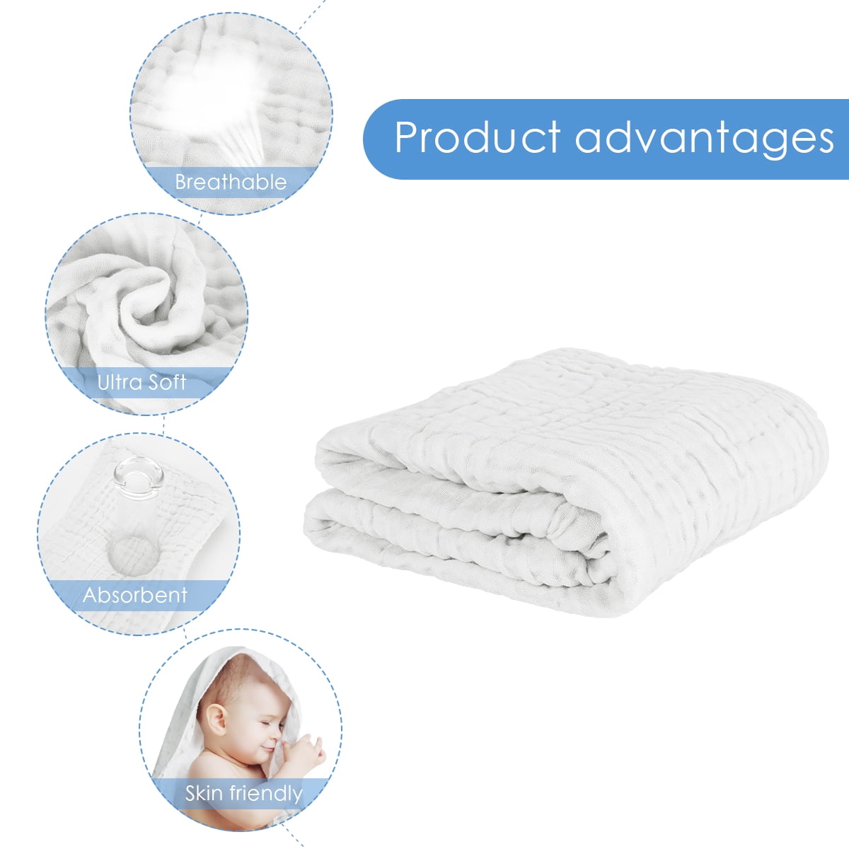 Muslin Cotton Baby Towel 2 Pcs Soft Baby Bath Towel White Newborn Washcloths and Towels