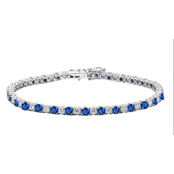 3 ct Blue Sapphire Lab Grown Bracelet | Sapphire Tennis Bracelet | 14k White Gold over Sapphire Tennis Bracelet | Diamond Bracelet for Unisex Gifts | Round Cut Diamond Tennis Bracelets