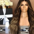 thumbnail image 3 of DOPI Fashion Synthetic Black Gradient Brown Long Curly Hair Wig Water Wave Hair Wigs, 3 of 5