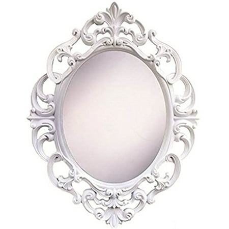 Vintage Style Mirror Angel’s Treasure 15 Inch Oval Wall Mounted Mirror, Elegant Vintage Antique Style in Classic White ()