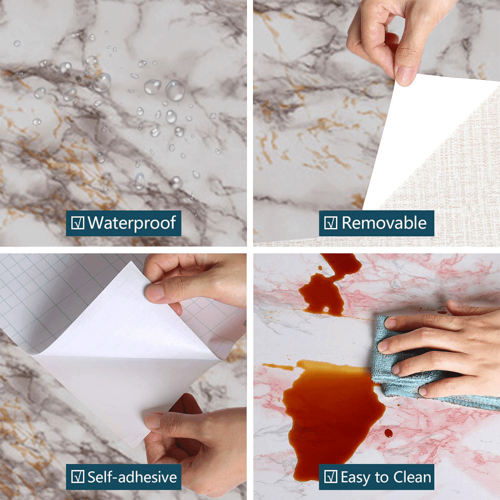 Salmenta 15.7''x118'' Marble Contact Paper Peel and Stick Countertops for Kitchen Countertop Contact Paper Waterproof