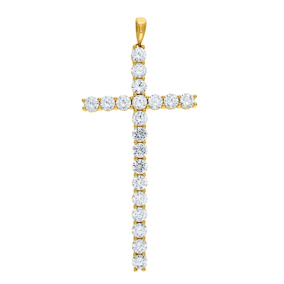 925 Sterling Silver Mens Yellow-tone Cubic Zirconia Cross Religious Pendant Charm Necklace for Men