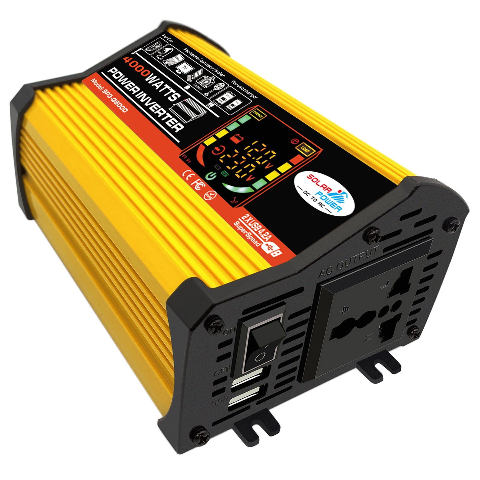 WheelX Portable Car Power Inverter 4000W,DC12V to AC110/220V Transformer, Modified Sinewave Inverter with Dual USB, LED Display
