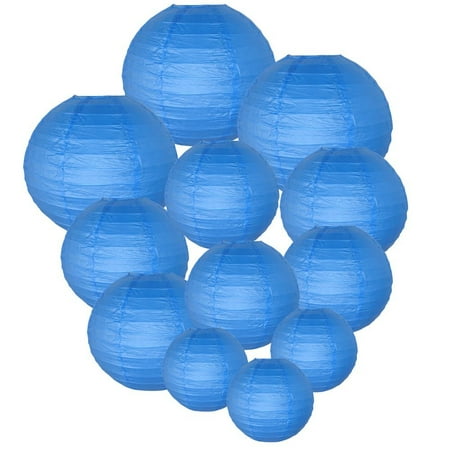 Blu Hanging - Just Artifacts Decorative Round Chinese Paper Lanterns 12pcs Assorted Sizes (Color: Blue)