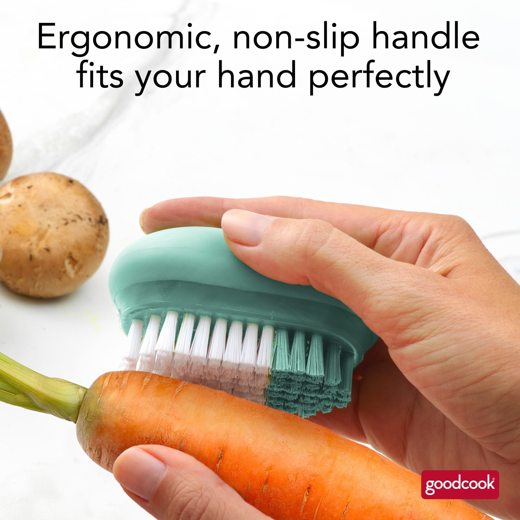 (2 pack) GoodCook Pro Veggie Brush, Firm White & Soft Mint Bristles, Ergonomic Non-Slip Handle