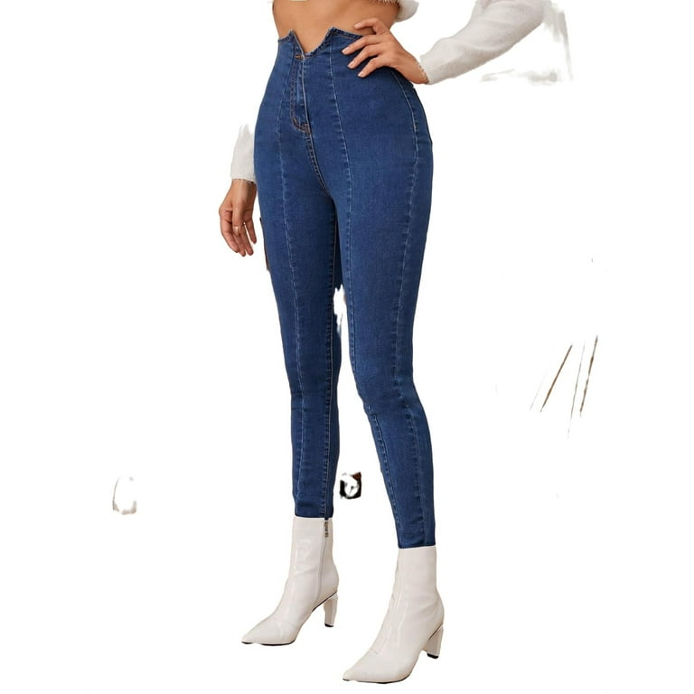 Women's Jeans High Waist Skinny Jeggings Navy Blue L