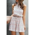 thumbnail image 4 of Femmes Rompers - Été Floral Ruffle Licol Cou Sans Manches Élastique Taille Romper Shorts Combinaison, 4 of 7