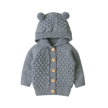 

Izhansean Newborn Infant Boys Girls Kids Baby Sweater Hooded Knitting Warm Coat Outerwear Gray 18-24 Months