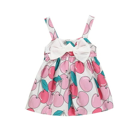 

BSDHBS Girl Casual Dress Kid Baby Girl Fruits Cherry Printed Bow Sleeveless Party Princess Dress Clothing