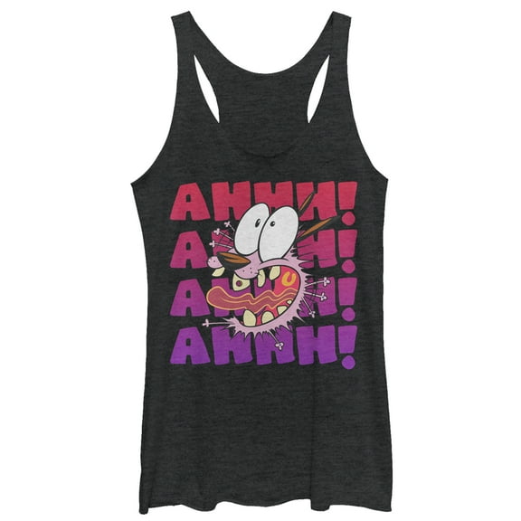 Women's Courage the Cowardly Dog Ahhh! Courage Scream  Racerback Tank Top Black Heather 2X Large