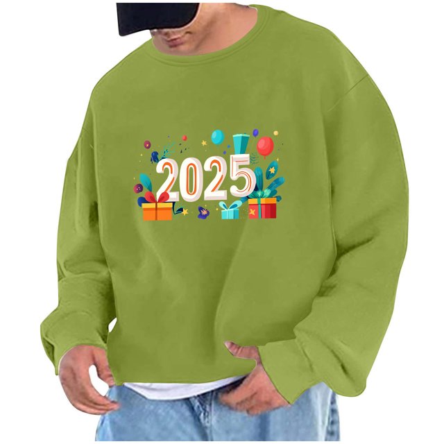 Sudadera sin capucha para hombre, sudadera con estampado del año 2025, jersey de cuello redondo, manga larga, para ejercicio, sin sombrero, abrigo, sudadera con capucha, blusa de poliéster para hombre