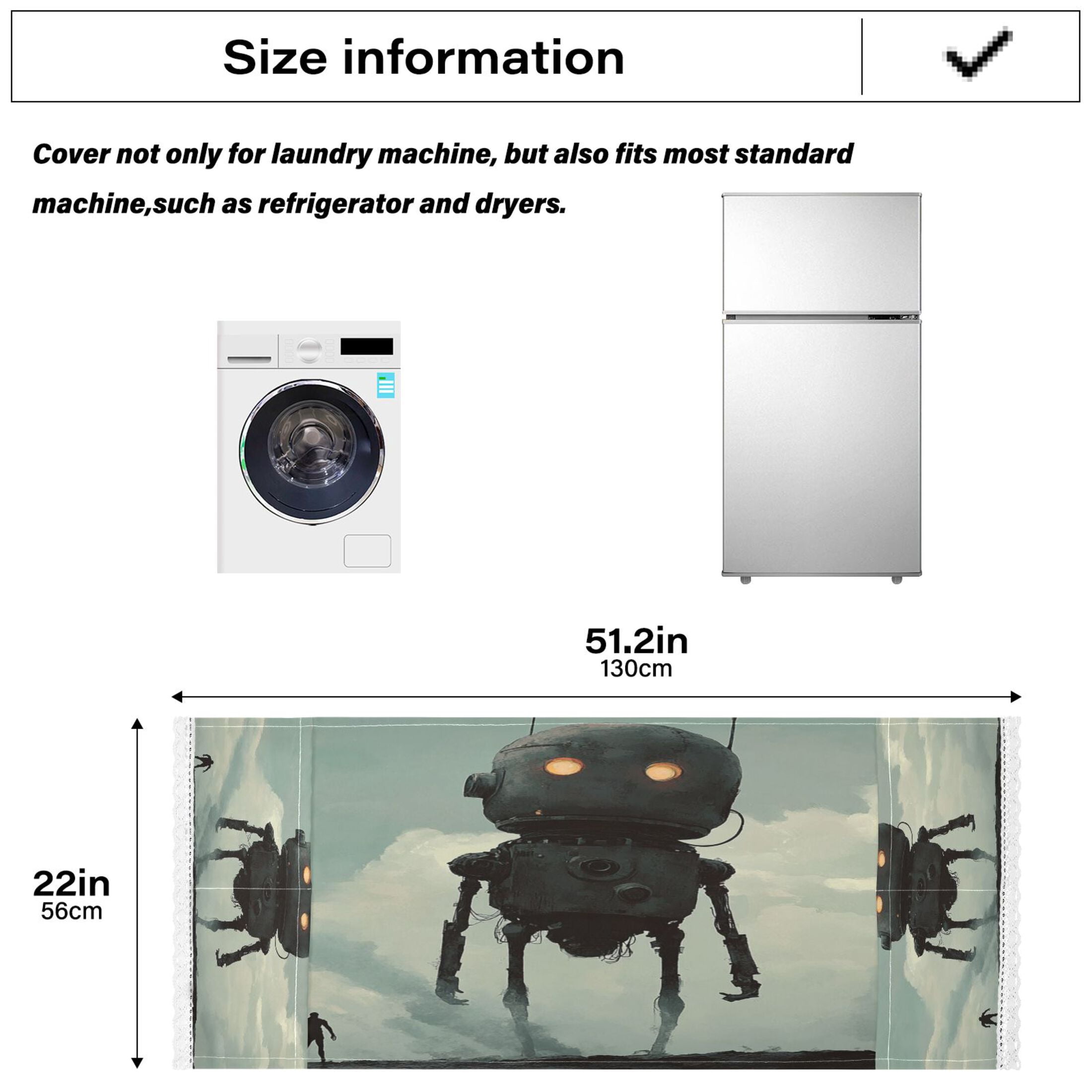 Tall Digital RobotWasher and Dryer Covers Dust-Proof and Oil Resistant Fridge Cover with 4 Storage Pockets Washing Machine Top Cover for Laundry Kitchen Home 51.2 x 22 In