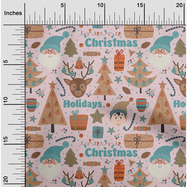 oneOone Cotton Poplin Pale Pink Fabric Santa|Gift Box & Tree Christmas Sewing Craft Projects Fabric Prints By Yard 42 Inch Wide