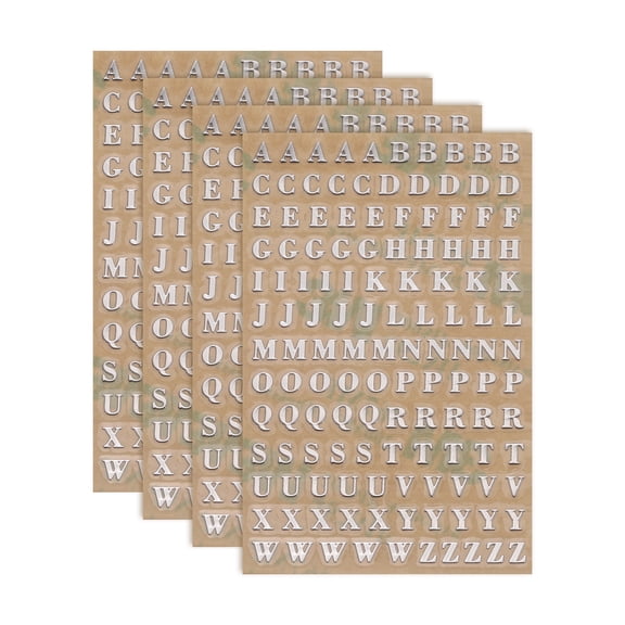 4 Sheets Letter Stickers 0.12" 3D Mini Letter Stickers Alloy Self Adhesive Alphabet Stickers (Silver, Uppercase)