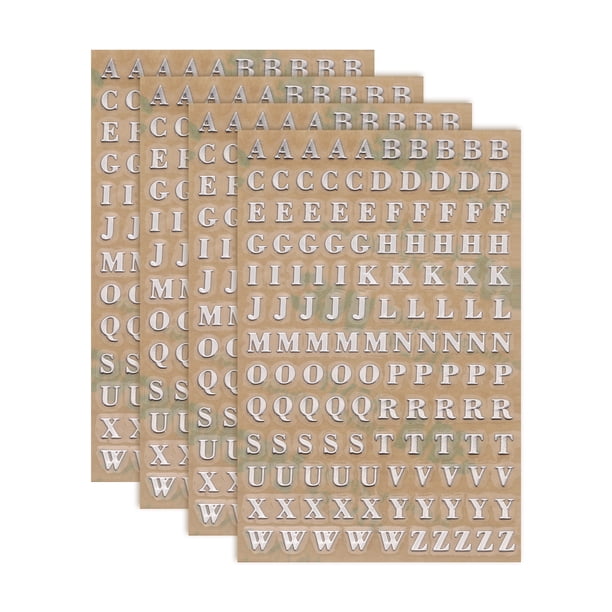 4 Hojas de Calcomanías de Letras 0.12" Calcomanías de Letras Mini 3D Aleación Autoadhesivas (Plata, Mayúsculas)