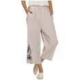 thumbnail image 2 of Lovskoo Womens Wide Leg Cropped Pants Cotton Linen Elastic High Waisted Palazzo Pants with Pockets Beige, 2 of 7