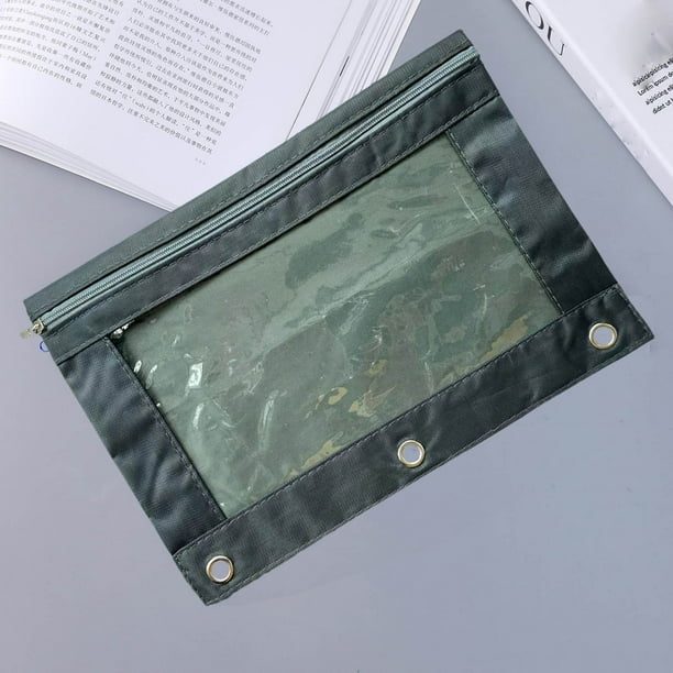 Estuche para lápices de 3 anillas con cremallera transparente | Organizador de documentos desmontable | Portalápices de gran capacidad para carpeta | Material escolar y de oficina