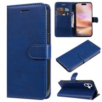 for iPhone 16 Wallet Case, with Credit Card Holder and Wrist Strap, RFID Blocking PU Leather Flip Magnetic Cell Phone Cover Case for iPhone 16, Blue