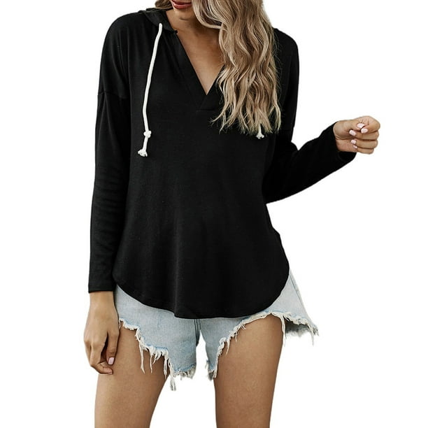 Black v neck hoodie deals