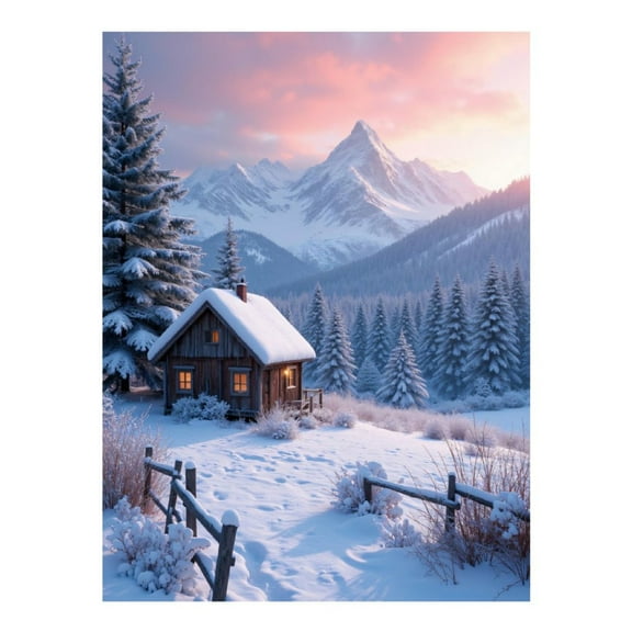 Diamond Art Kits for Adults, Snowy Mountain Cabin Sunset 5D Diamond Painting Kits for Adults Beginners, DIY Full Drill Diamond Painting, Gem Art and Crafts 12x16