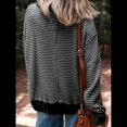 thumbnail image 4 of Sudadera Holgada de Otoño para Mujer, Informal, de Punto A Rayas, Larga, Cuello Redondo, Abertura, Tipo Túnica Negro L, 4 of 8