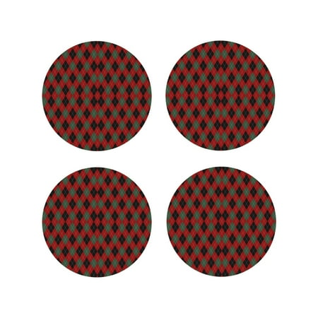

Fuzoiu Argyle Plaid Print Leather Coasters Set Drink Coasters Set of 4 for Tabletop Protection Durable PVC Coasters Home Décor and Housewarming Gift-Round Shape