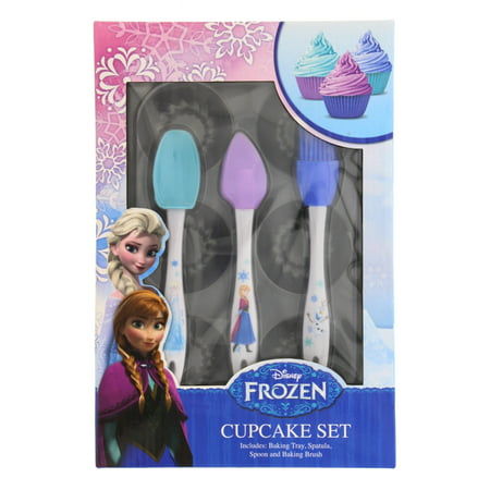 Kids Disney Frozen Starter Bakeware, 4-Pc. Cupcake Set with Supplies: Baking Tray, Spatula, Spoon, & Baking (Best Baking Tray Material)