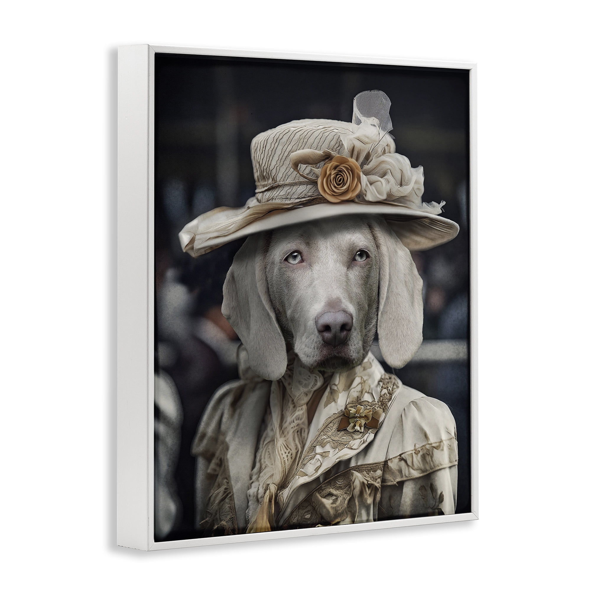 Stupell Industries Dog with Floral Hat Animals & Insects Painting White Framed Art Print Wall Art, 11 x 14