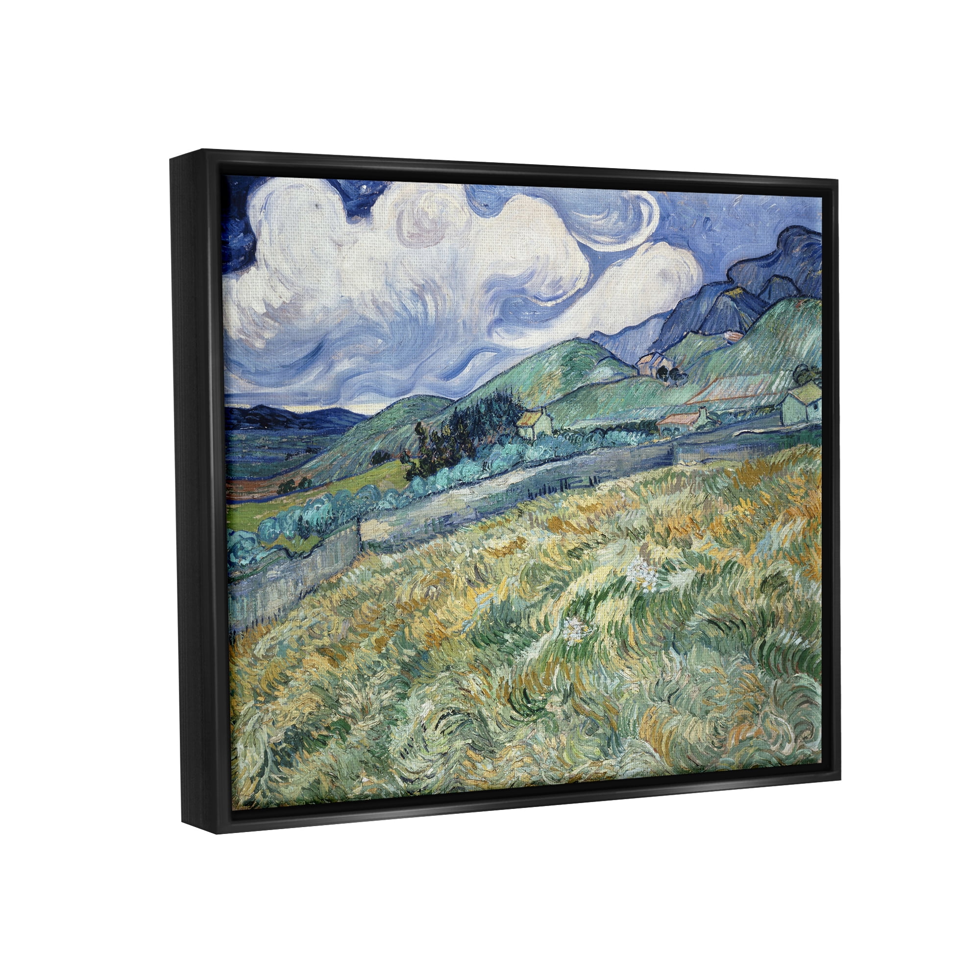 Stupell Industries Green Wheat Field Van Gogh Landscape Painting Black Floater Framed Canvas Art Print Wall Art, 31 x 25