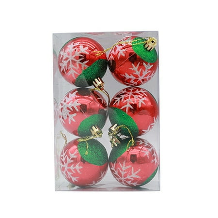 

Decor Store 6Pcs 6cm Christmas Tree Ball Matte Boxed Unbreakable Electroplating Glitter Festival Prop Plastic Colored Drawing Xmas Party Decor Ball Pendant for Festival