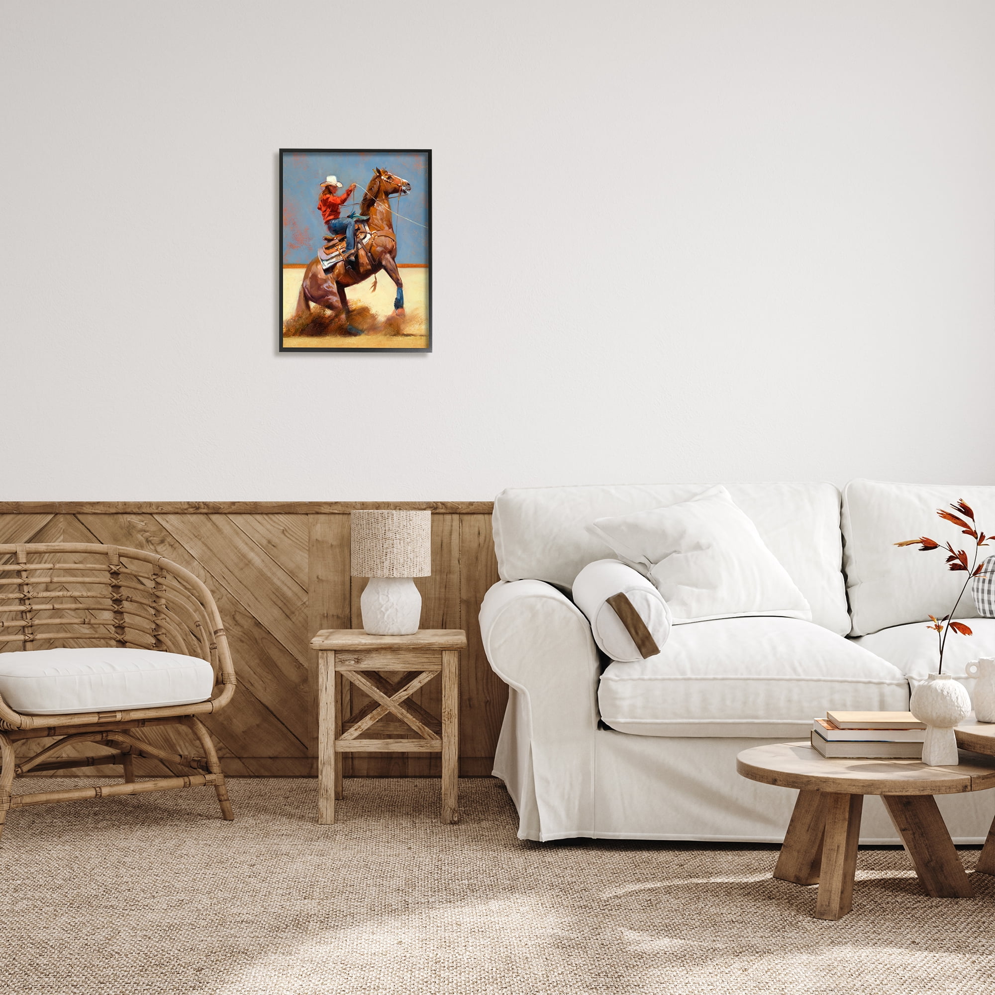 Stupell Industries Equestrian Cowboy Painting Animals & Insects Painting Black Framed Art Print Wall Art, 16 x 20