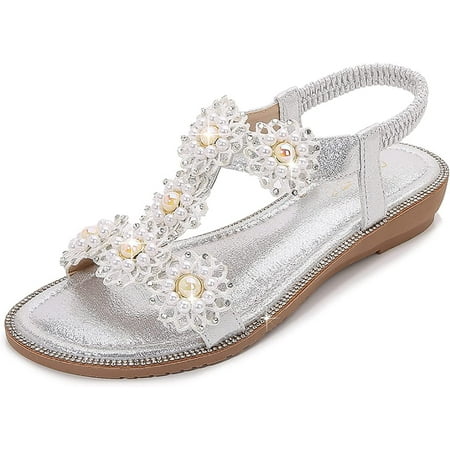 

Womens Flats Sandals Summer Bohemian Dress Shoes Comfortable Open Toe Elastic Ankle Strap Slip On Sandal